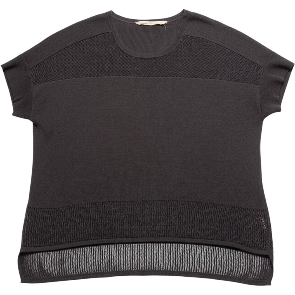 Athleta Charcoal Gray Mesh Knit Short Sleeve High Low Top Small